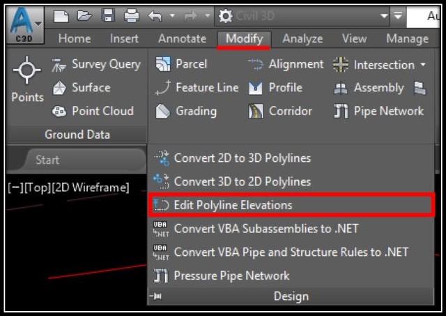 Set polyline elevations using Civil 3d