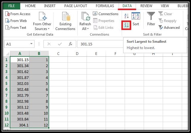 Sort largest to smallest data