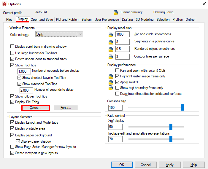 How to change colors of autocad