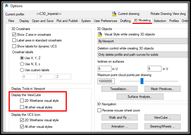 Turn On/Off ViewCube in AutoCAD - image 2